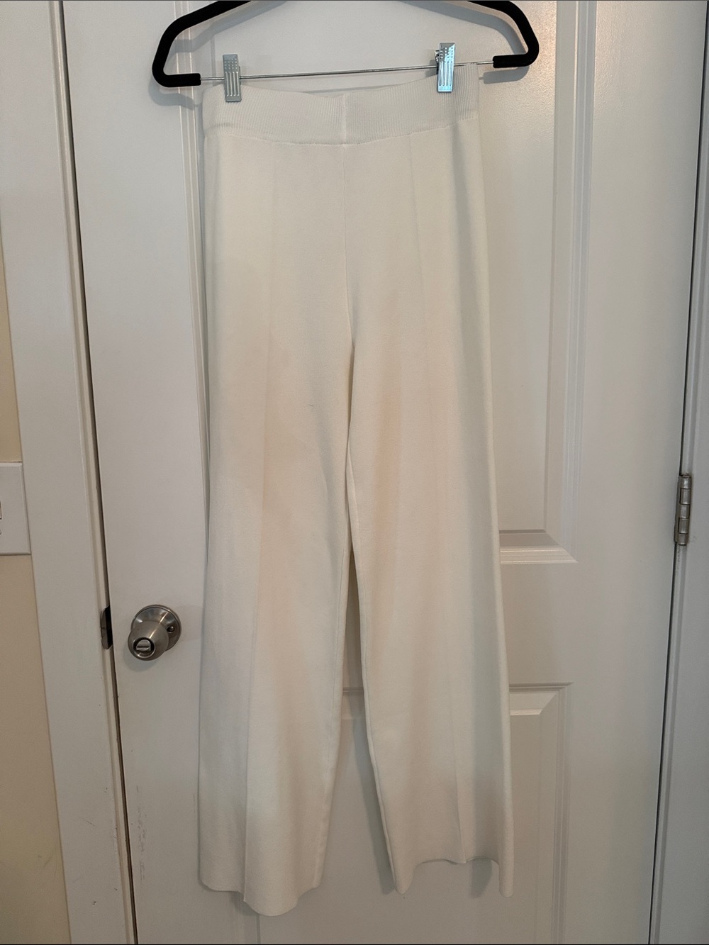 Fate White Cream Wide-Leg Knit Pants Small